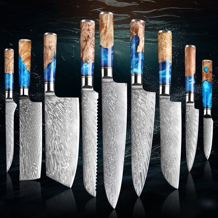 SAKUTO (作東) Japanese Damascus Steel Kitchen Knife Set With Resin Handle