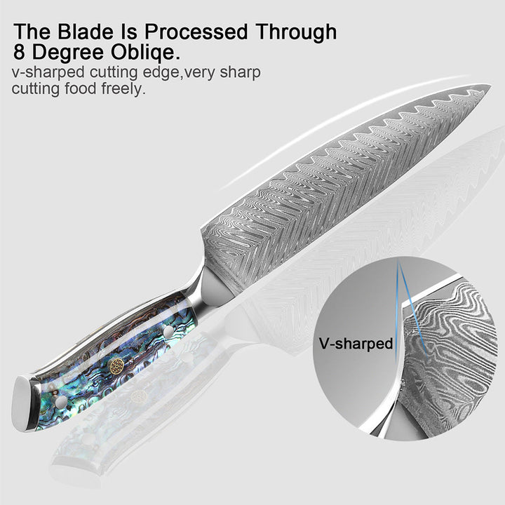 Okugai (おくがい) Damascus Steel Kitchen Knife with Abalone Handle