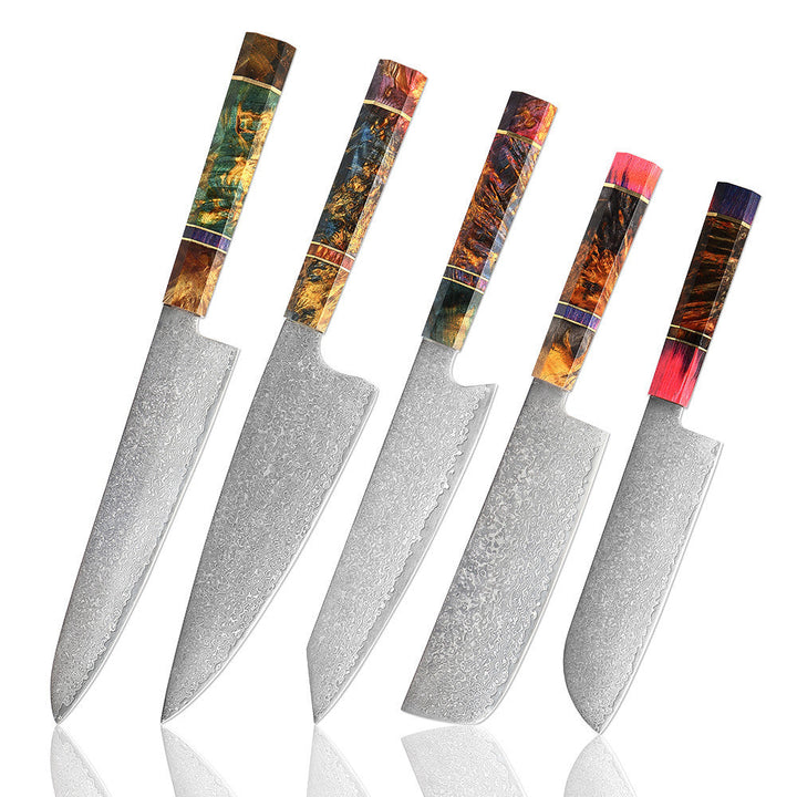 SAKUTO (久拓) Japanese Damascus Steel Kitchen Knife With Coloured Octagonal Handle
