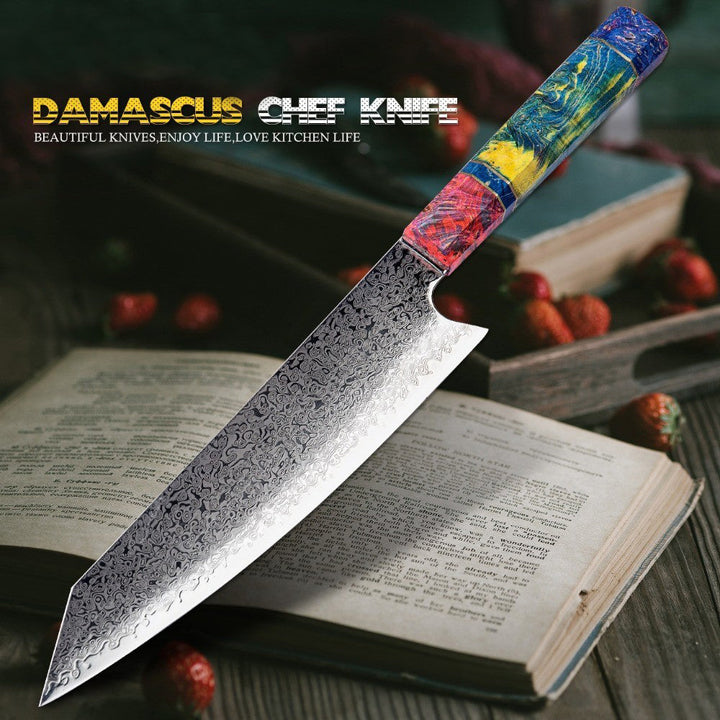 SAKUTO (久拓) Japanese Damascus Steel Kitchen Knife With Coloured Octagonal Handle