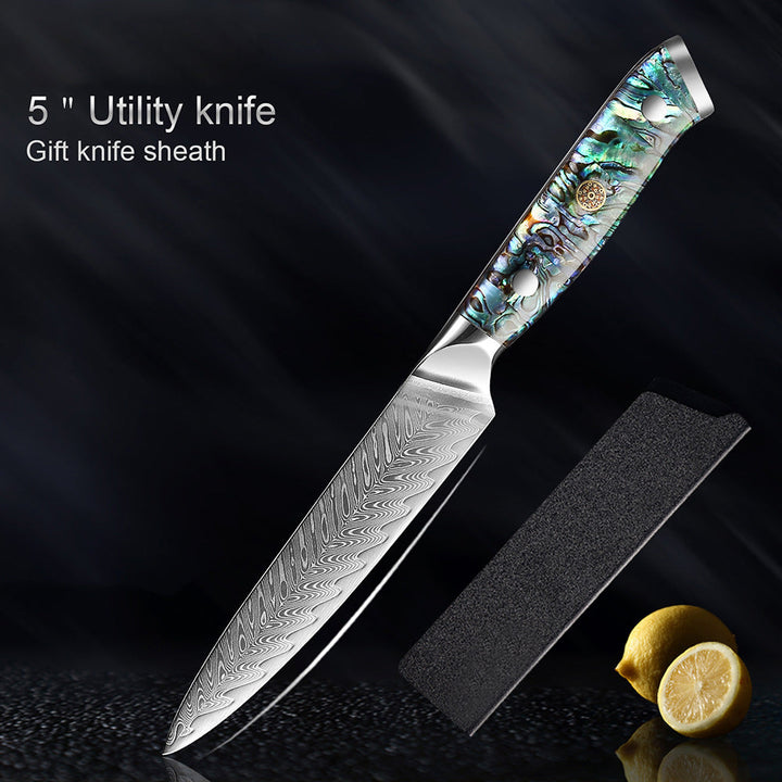 Okugai (おくがい) Damascus Steel Kitchen Knife with Abalone Handle