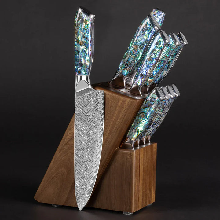 Okugai Damascus Steel Kitchen Knife with Abalone Handle