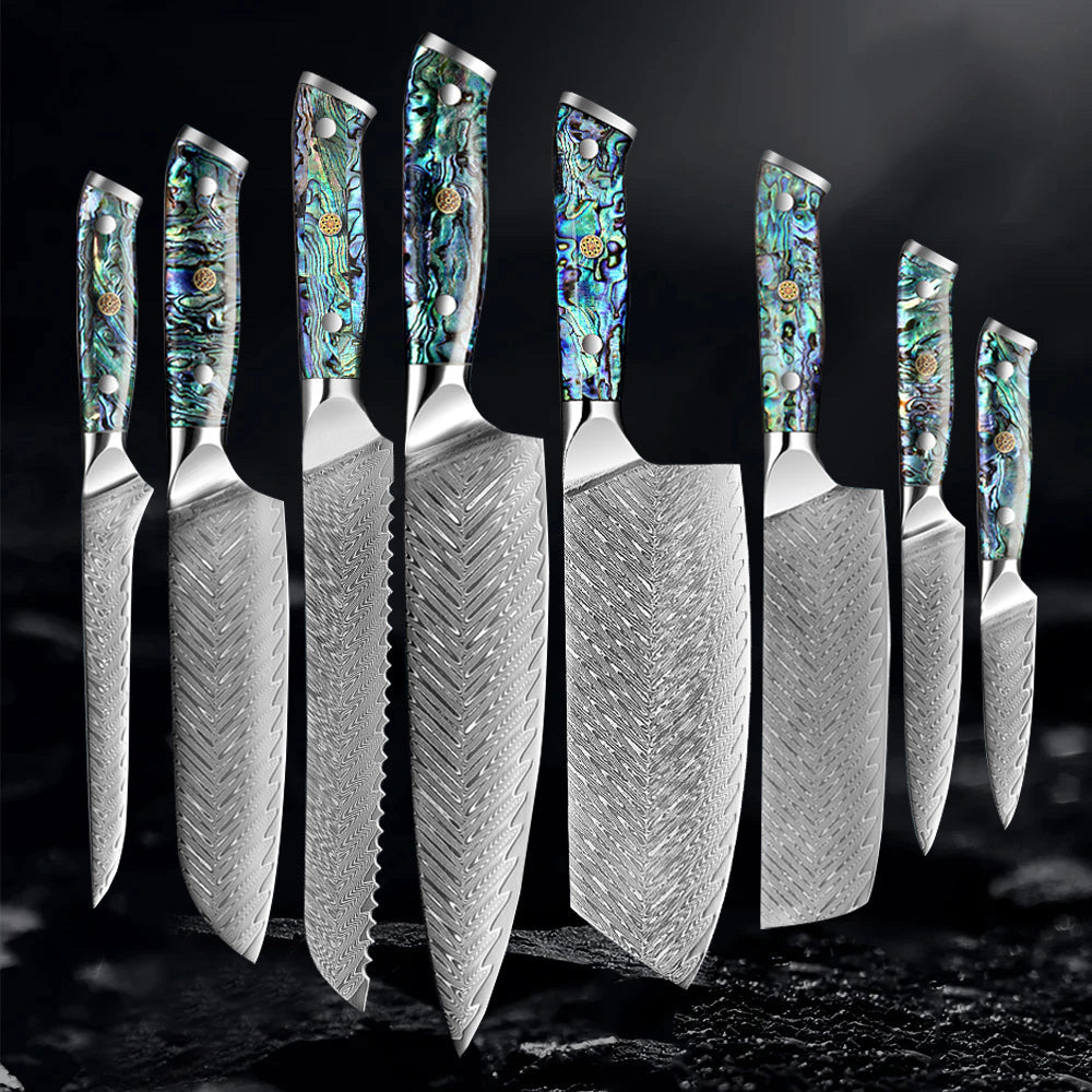 Okugai (おくがい) Damascus Steel Kitchen Knife with Abalone Handle