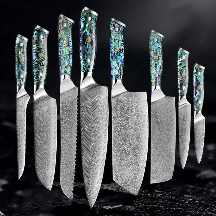 Okugai (おくがい) Damascus Steel Kitchen Knife with Abalone Handle